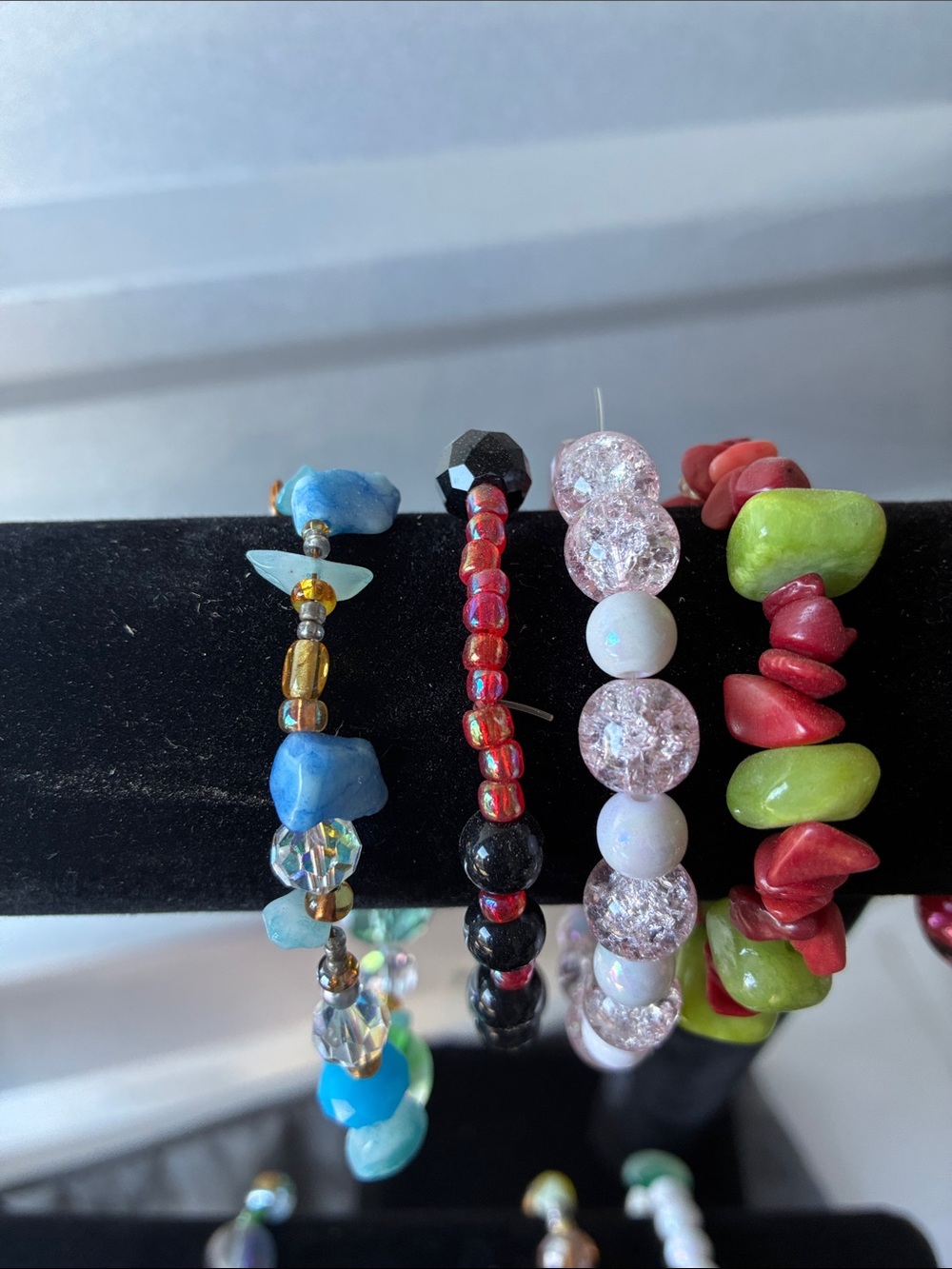 Handcrafted Multicolor Beaded Bracelet Set - Pink, Red, Green, Blue lot bracelet